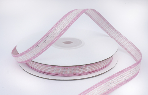 Декоративная лента с люрексом (нежно-розовый, серебро), 10мм * 20 ярдов (+-1) В наличии