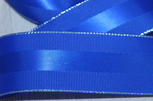 Декоративная лента с люрексом (синий, серебро), 38мм * 10 ярдов(+-1) В наличии