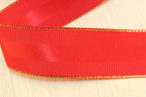 Декоративная лента с люрексом (красный, золото), 25мм * 6 ярдов В наличии