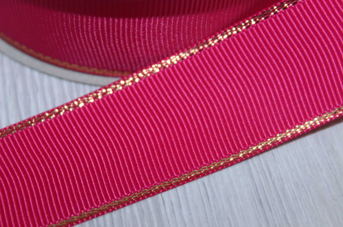 Репсовая лента с люрексом (ярко-розовый, золото), 25мм * 20 ярдов (+-1) В наличии