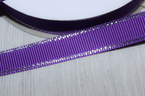 Репсовая лента с люрексом (фиолетовый, серебро), 12мм * 20 ярдов (+-1) В наличии