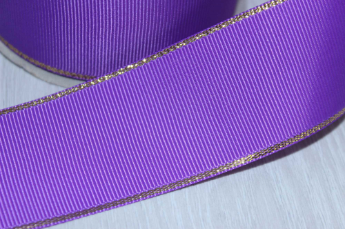 Репсовая лента с люрексом (фиолетовый, золото), 40мм * 20 ярдов (+-1) В наличии