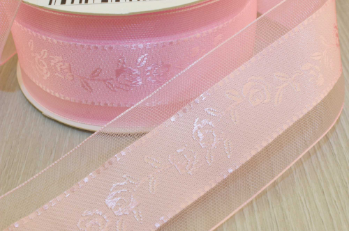 Декоративная лента с вышивкой (нежно-розовый), 40мм * 20 ярдов(+-1) В наличии