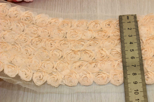 Фатин с розой 3 оборота (бледно-персиковый), 10см*1м В наличии
