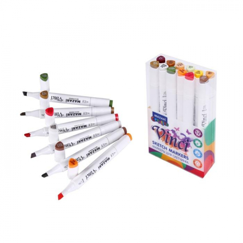 Набор двухсторонних маркеров для скетчинга Mazari Vinci, Forest colors (цвета леса), 12 цветов