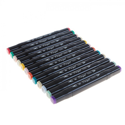 Набор маркеров Superior Tinge, профессиональные, двусторонние, чёрный корпус, 12 шт., 12 цветов, MS-818