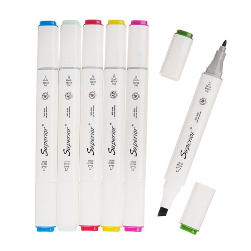 Набор маркеров Superior, профессиональные, двусторонние, 6 штук, 6 цветов, стандарт, MS-898