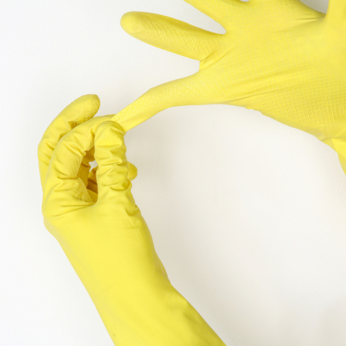 Перчатки латексные с внутренним хлопковым напылением «Др. Клин», размер M, пара 33 гр, цвет жёлтый
