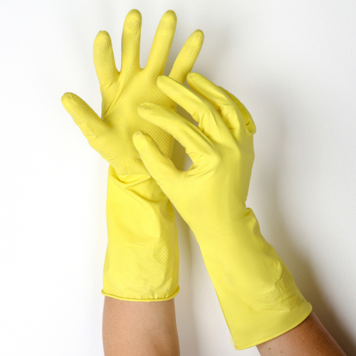 Перчатки латексные с внутренним хлопковым напылением «Др. Клин», размер M, пара 33 гр, цвет жёлтый
