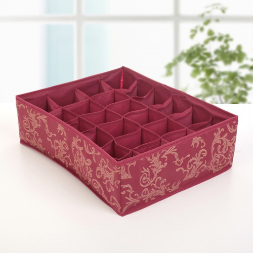 Органайзер для белья «Бордо», 24 ячейки, 38×30×12 см, цвет бордовый