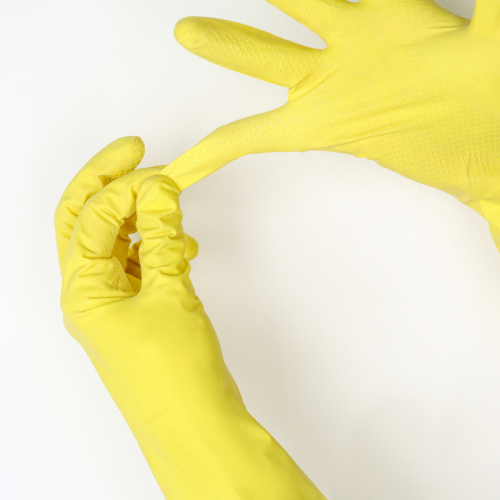 Перчатки латексные с внутренним хлопковым напылением «Др. Клин», размер S, пара 33 гр, цвет жёлтый