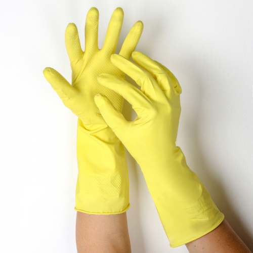 Перчатки латексные с внутренним хлопковым напылением «Др. Клин», размер S, пара 33 гр, цвет жёлтый