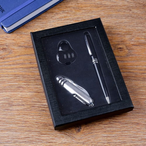 Набор подарочный 3в1 (ручка, кодовый замок, нож 5в1)