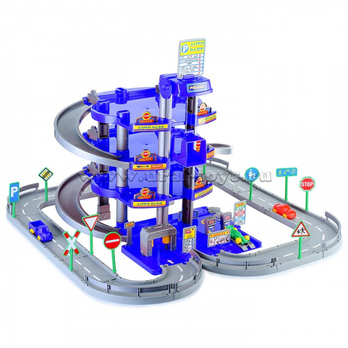 Паркинг 4-уровневый с дорогой и автомобилями, синий (в коробке)