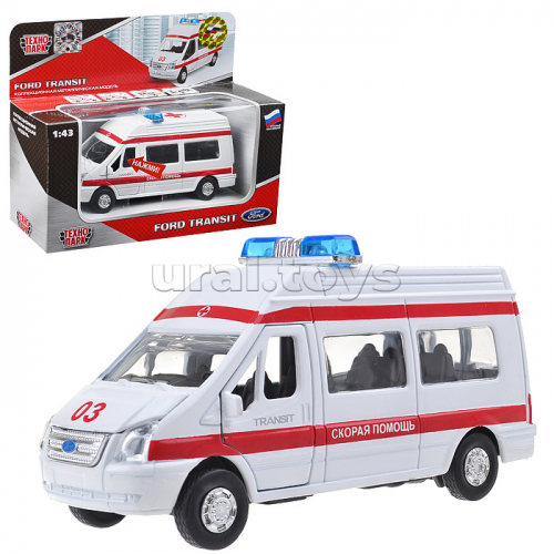 Машина металл Ford Transit Скорая помощь,13см, (свет+звук) в коробке