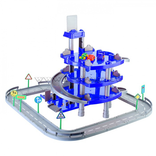 Паркинг 4-уровневый с дорогой и автомобилями, синий (в коробке)