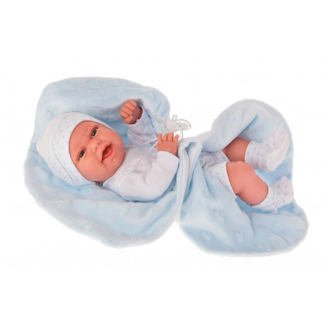 6025B кукла-младенец Эва на голубом одеяльце, 33 см