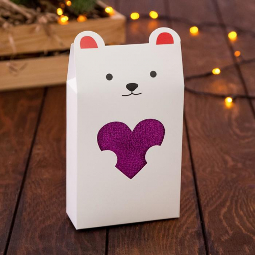 Полотенце подарочное «Мишка с сердечком», 30х60 см, цвет фуксия