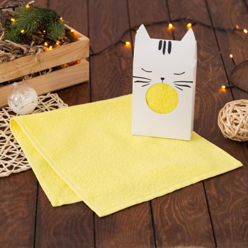Полотенце подарочное «Котик», 30х60 см, цвет жёлтый