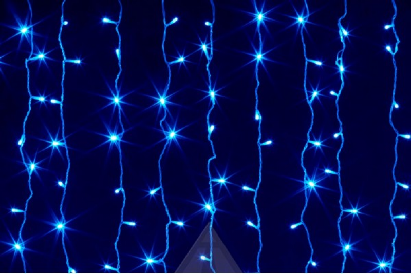 Уличная светодиодная Бахрома 6х0,6м, синяя, нити одинаковой длины220В, контроллера нет, тонкий белый ПВХ провод, уличный коннектор