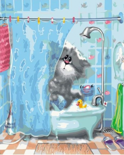 Картина по номерам 40х50 - Котик в ванной (худ. Долотов А.)