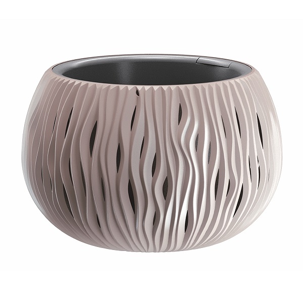 Prosperplast Vaso Pensile Sandy Bowl Grigio - Diametro 29 Cm, Altezza 19,5 Cm, 3,9 Litri, Con Inserto E Maniglie