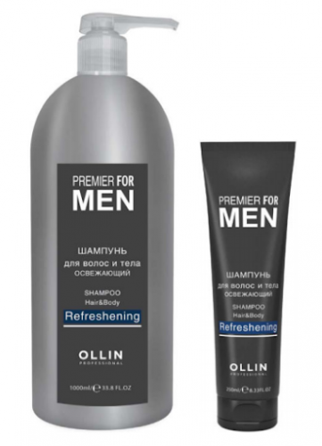 OLLIN PREMIER FOR MEN Шампунь для волос и тела освежающий 1000мл/ Shampoo Hair&Body Refreshening