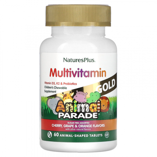 Nature's Plus, Source of Life Animal Parade Gold, добавка для детей с мультивитаминами и минералами, ассорти из натуральных вкусов,таблетки в форме животных