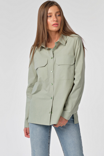 Рубашка классическая прямая с длинным рукавом из хлопка зеленая