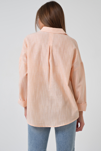 Рубашка летняя оверсайз из хлопка в полоску на персиковом
