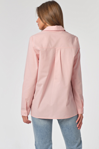 Рубашка классическая прямая с длинным рукавом из хлопка розовая