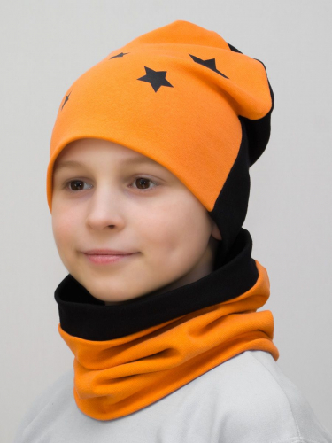 Комплект для мальчика шапка+снуд Double Stars (Цвет оранжевый), размер 52-54; 54-56, хлопок 95%