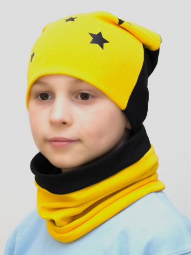 Комплект для мальчика шапка+снуд Double Stars (Цвет желтый), размер 52-54, хлопок 95%