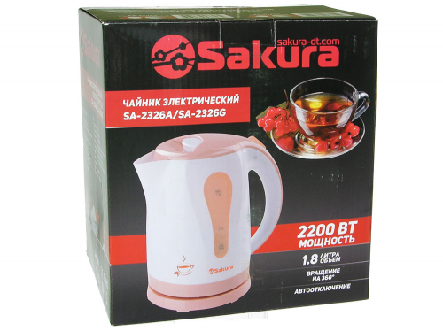 Чайник электрический 1,8л бело-оранжевый SA-2326A арт.SA-2326A