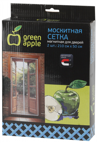 Магнитная сетка на дверь, 2 шт, 210х50 см, Green Apple серо-голубой