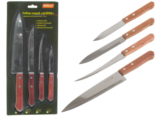 Набор ножей 4 предмета с деревянной рукояткой ALBERO арт. 007092