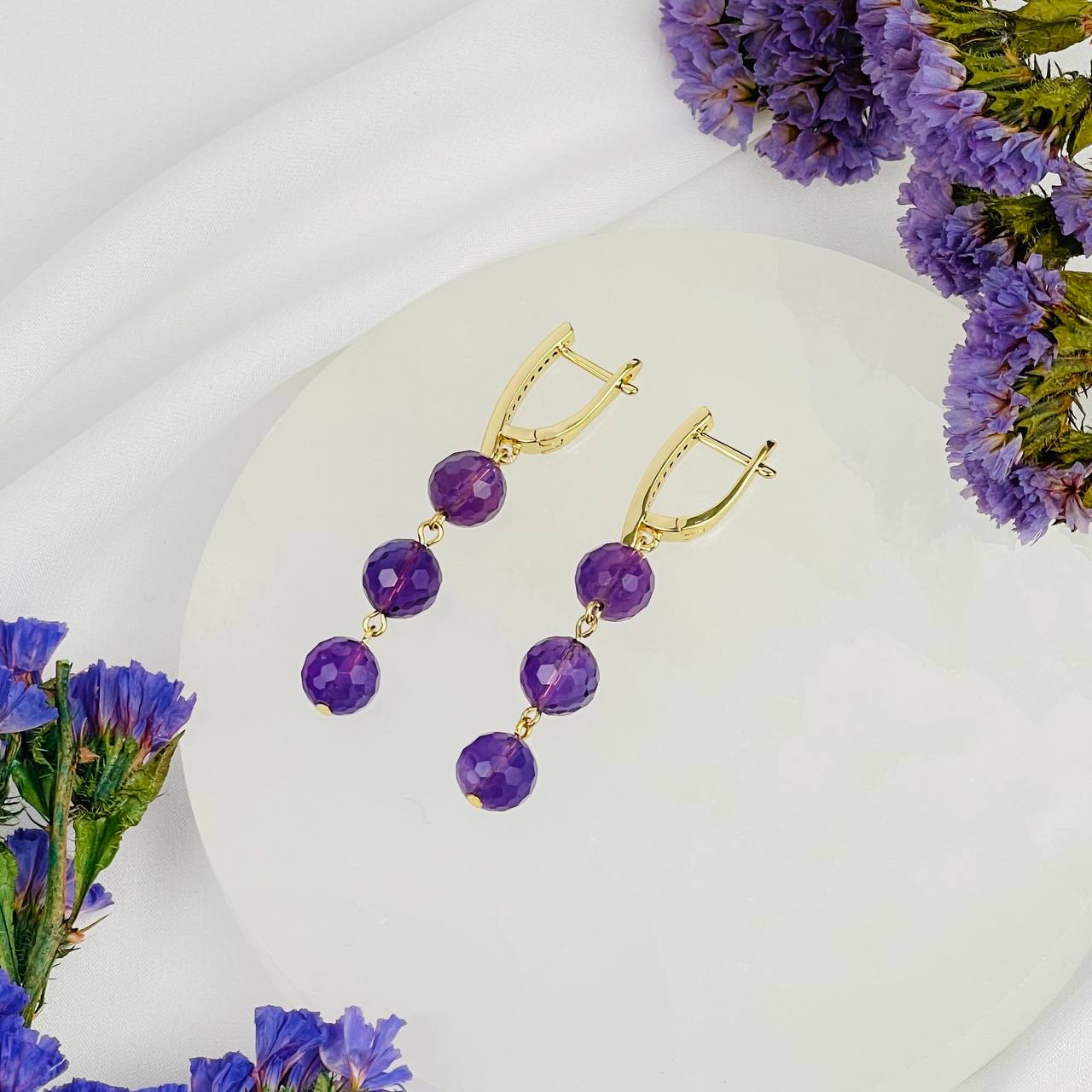 Радуга Самоцветов Серьги тройные из Аметиста