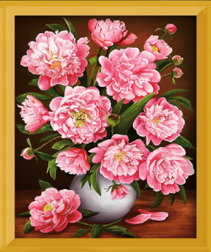 Алмазная мозаика 21х25 Розовые пионы в вазе