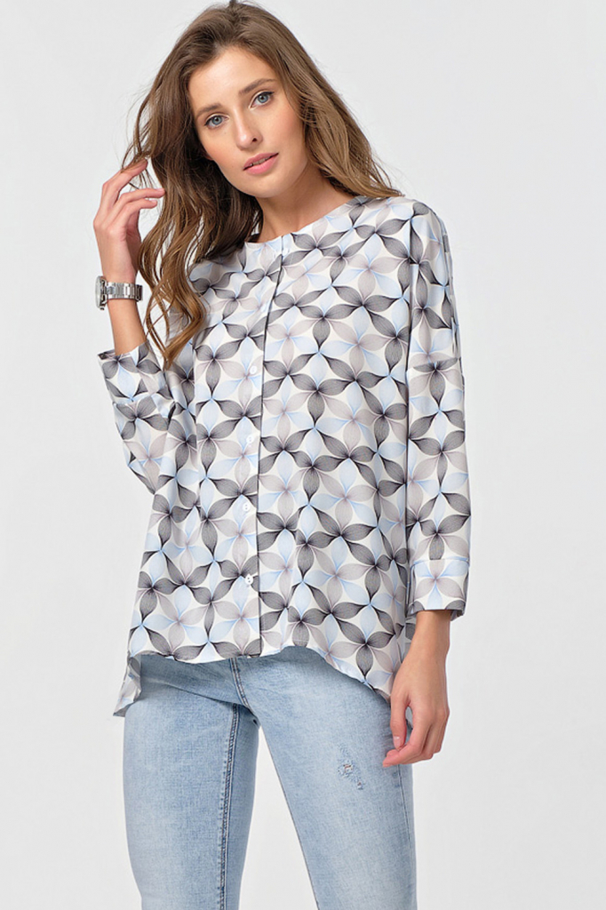 ст. цена1778руб.! Блузка свободная на пуговицах с принтом на белом
