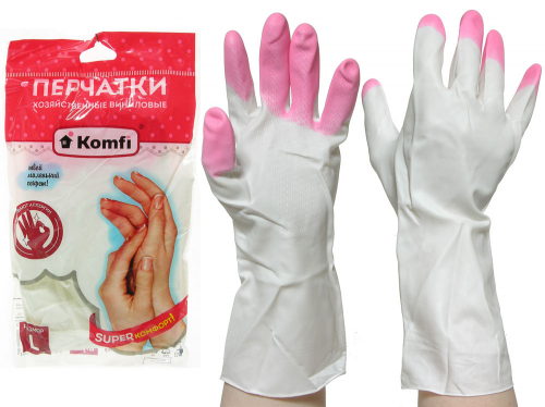 Перчатки хозяйственные ПВХ L, микс цветов Komfi арт.PVHCLR3