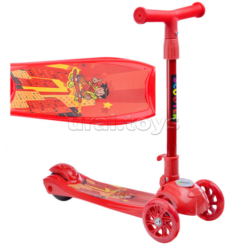 Самокат 3-х кол., красный, светящиеся колёса, PVC, ABEC 7, в коробке