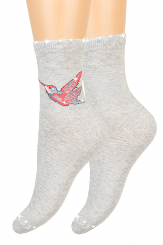 Женские носки с рисунком в виде птички - Красная ветка