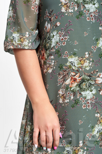 Шифоновое платье цвета хаки с цветочками