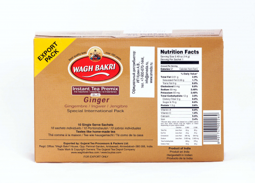 ВАГХ БАКРИ-Растворимый чай с имбирем 140г(10 пак)/WAGH BAKRI- Ginger instant tea 140g