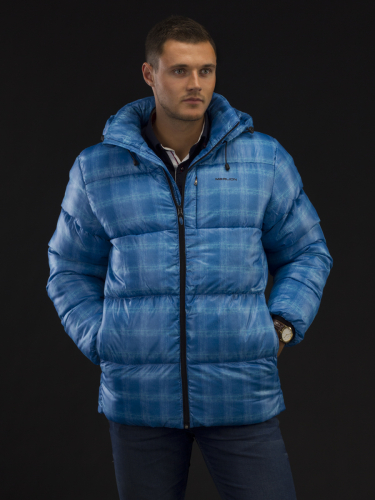 Куртка зимняя мужская Merlion Квест (голубой клетка принт)