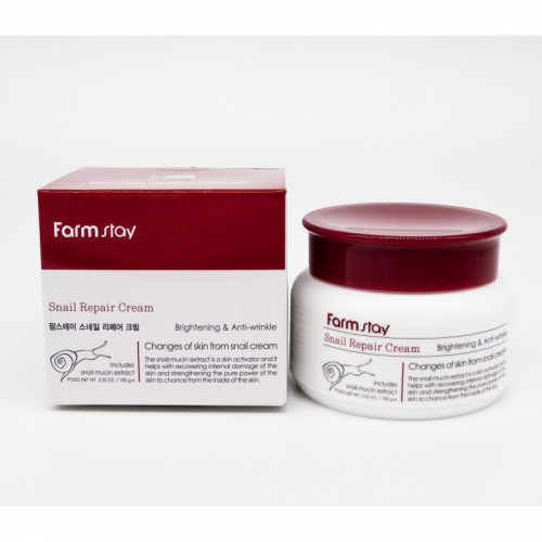 Farm Stay Snail Repair Cream Brightening & Anti-Wrinkle 100g - Антивозрастной, осветляющий крем с экстрактом улитки 100г