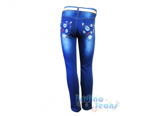  Стильные джинсы с ярким принтом, ремень в комплекте, арт. I33091.