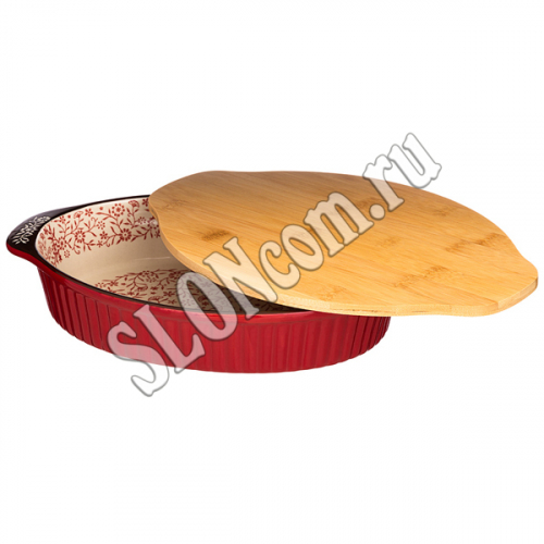 Блюдо для запекания с деревянной крышкой-доской 31*20,5*6 см, красное, 777-049