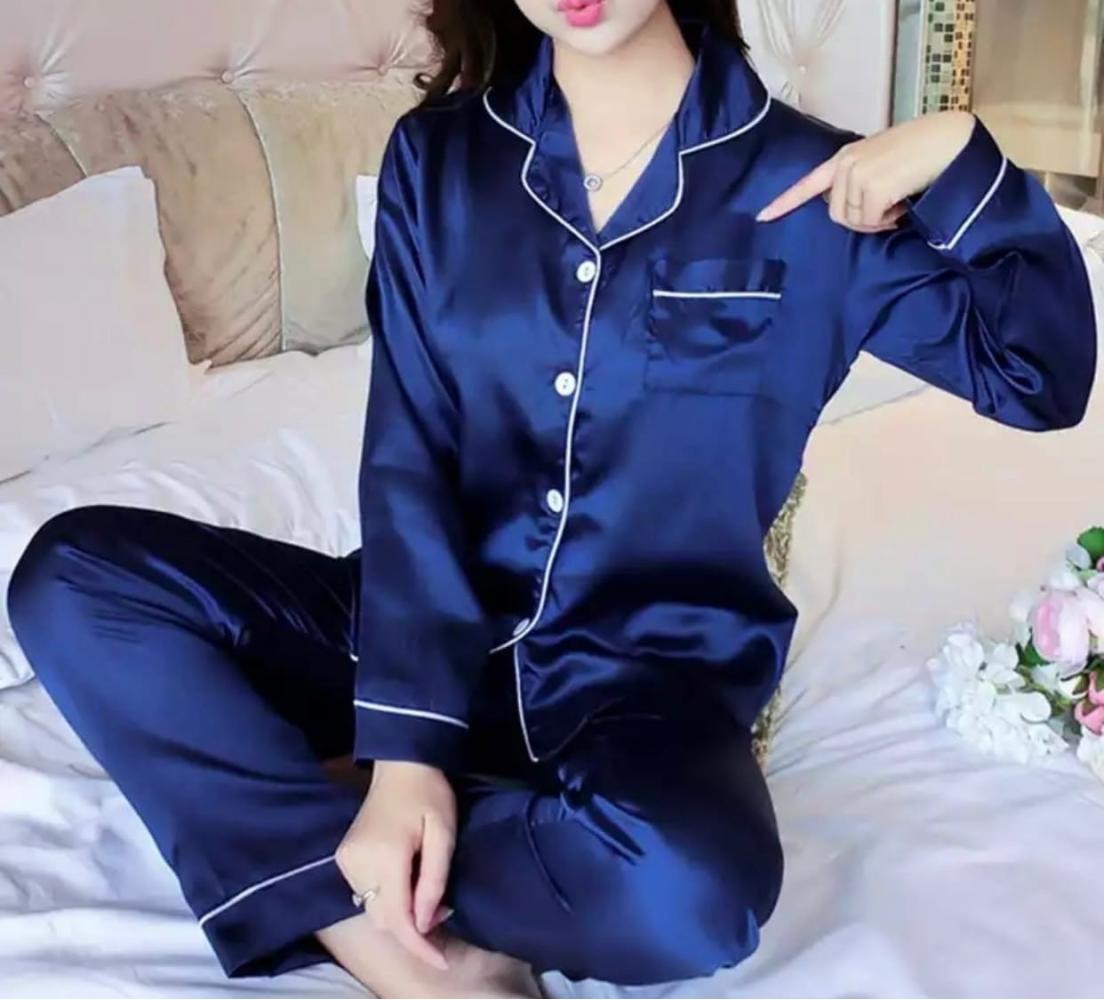 Пижама женская шелковая синяя
