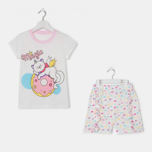 Пижама для девочки, цвет молочный/розовый, рост 98-104 см